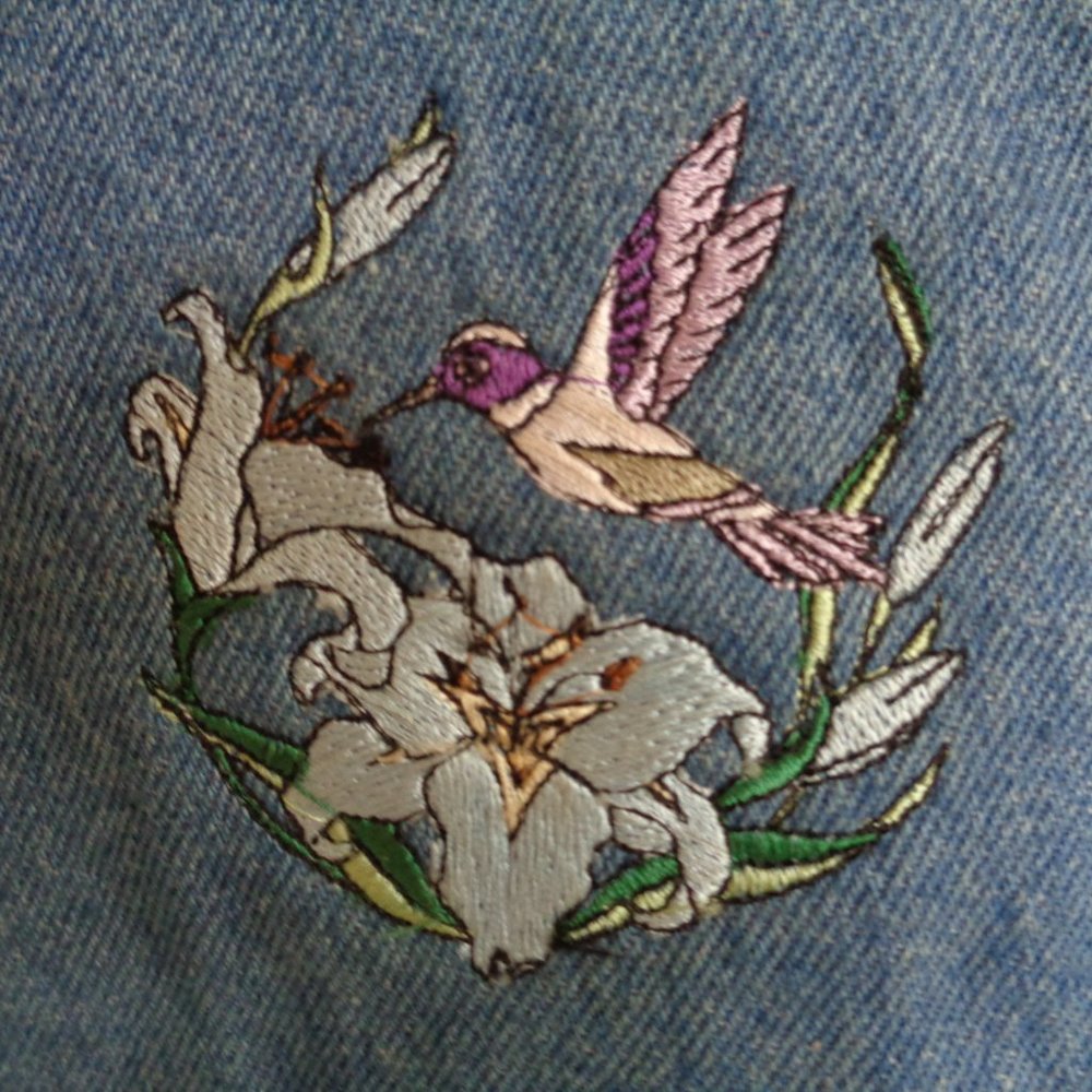 Hummingbird Blue Jean Shoulder Bag Tote Made Especially For You By Grammie